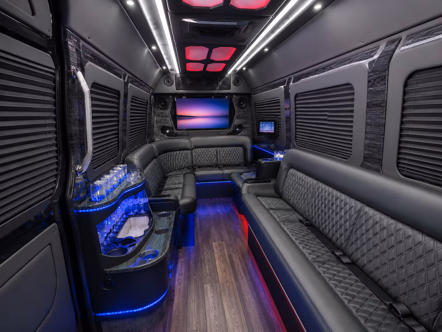 new rochelle 18 passenger party bus inside